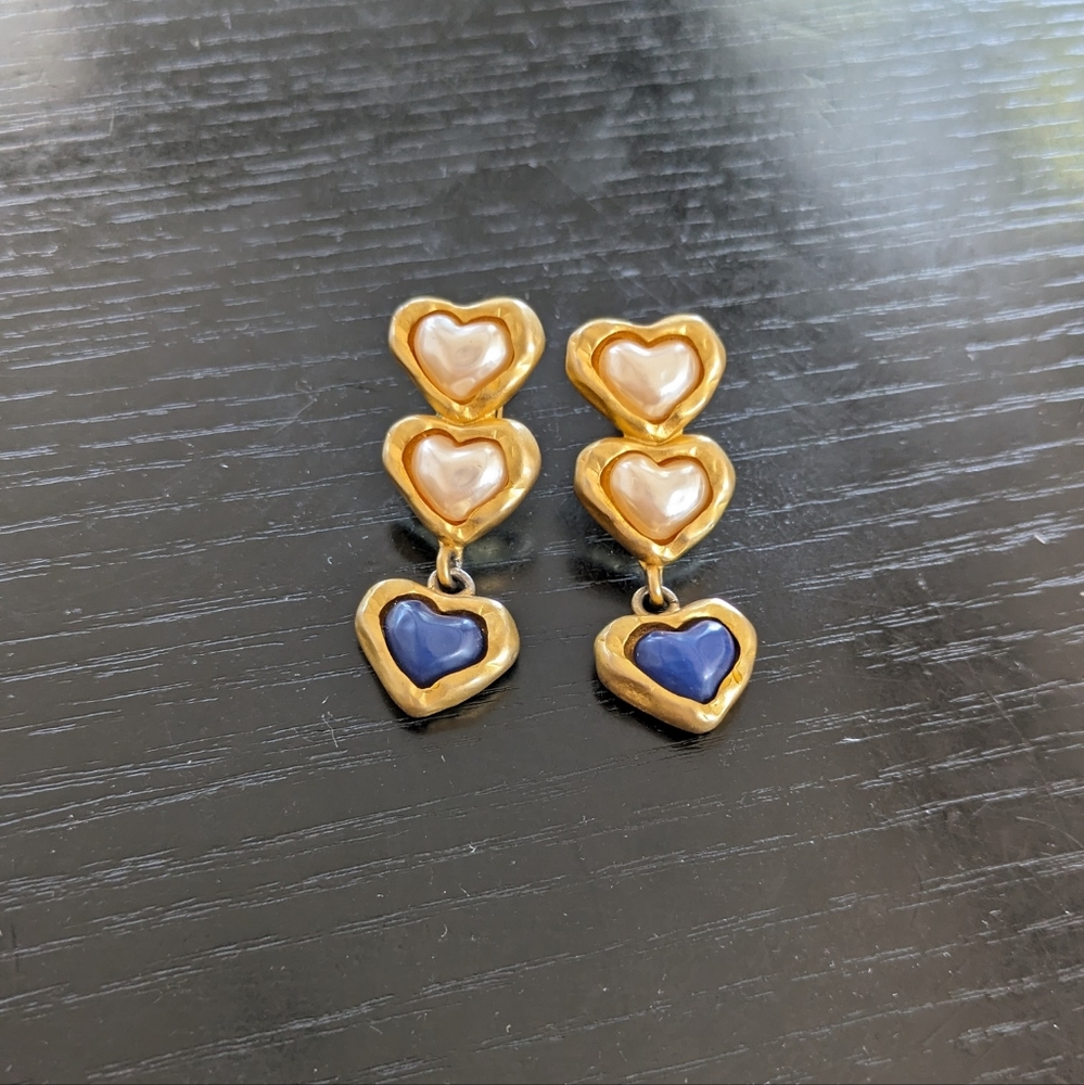 Vintage clip-on dangle heart earrings